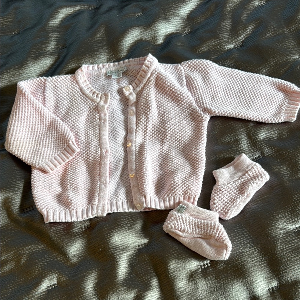 Pink Knit Baby Cardigan and Booties Set